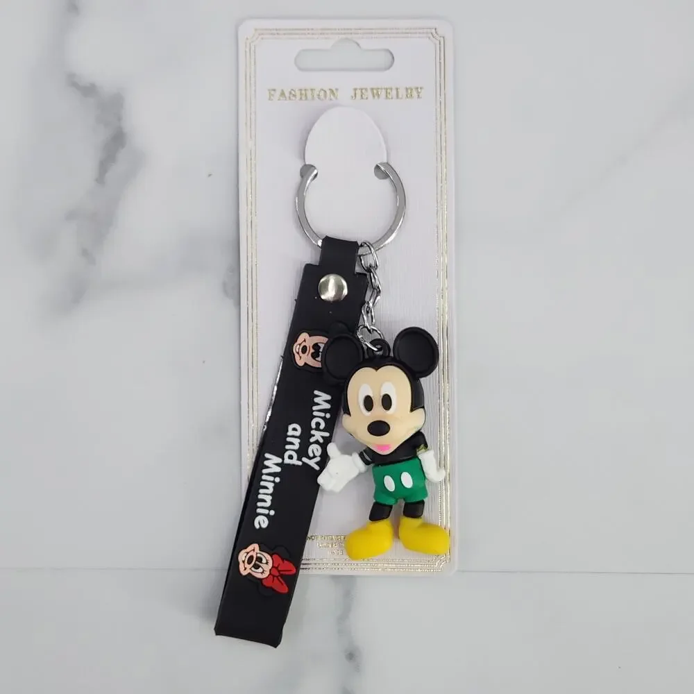 Disney's Mickey Mouse 3D Figure Keychain & Strap Bag Charm PVC Silicone Black